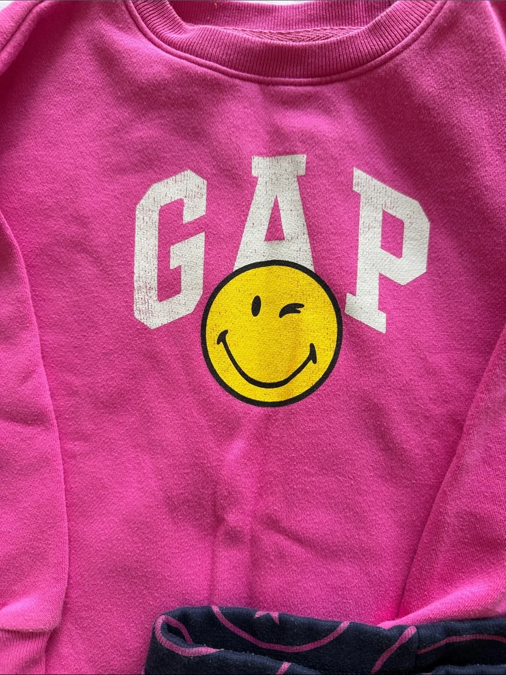 GAP Hot Pink Smiley Sweatshirt Dress with Black & Pink Smiley Leggings